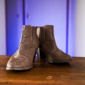 Faux Leather Ankle Booties with Chunky Heel